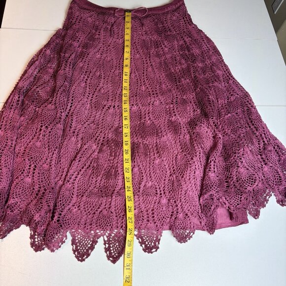 Womens Skirt Crochet 100% Cotton Burgandy Boho Fairycore Festival Lined OS - Picture 8 of 9